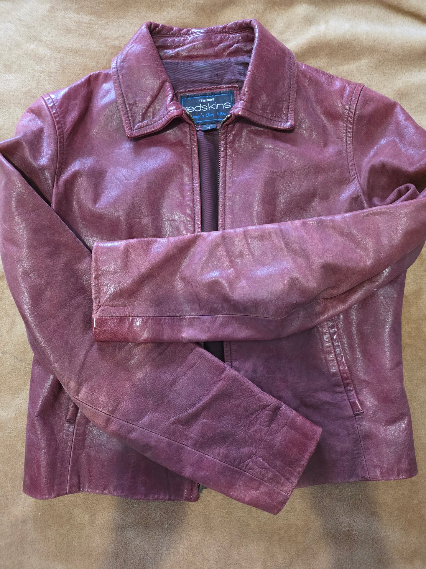 Veste en Cuir femme Bordeaux taille M