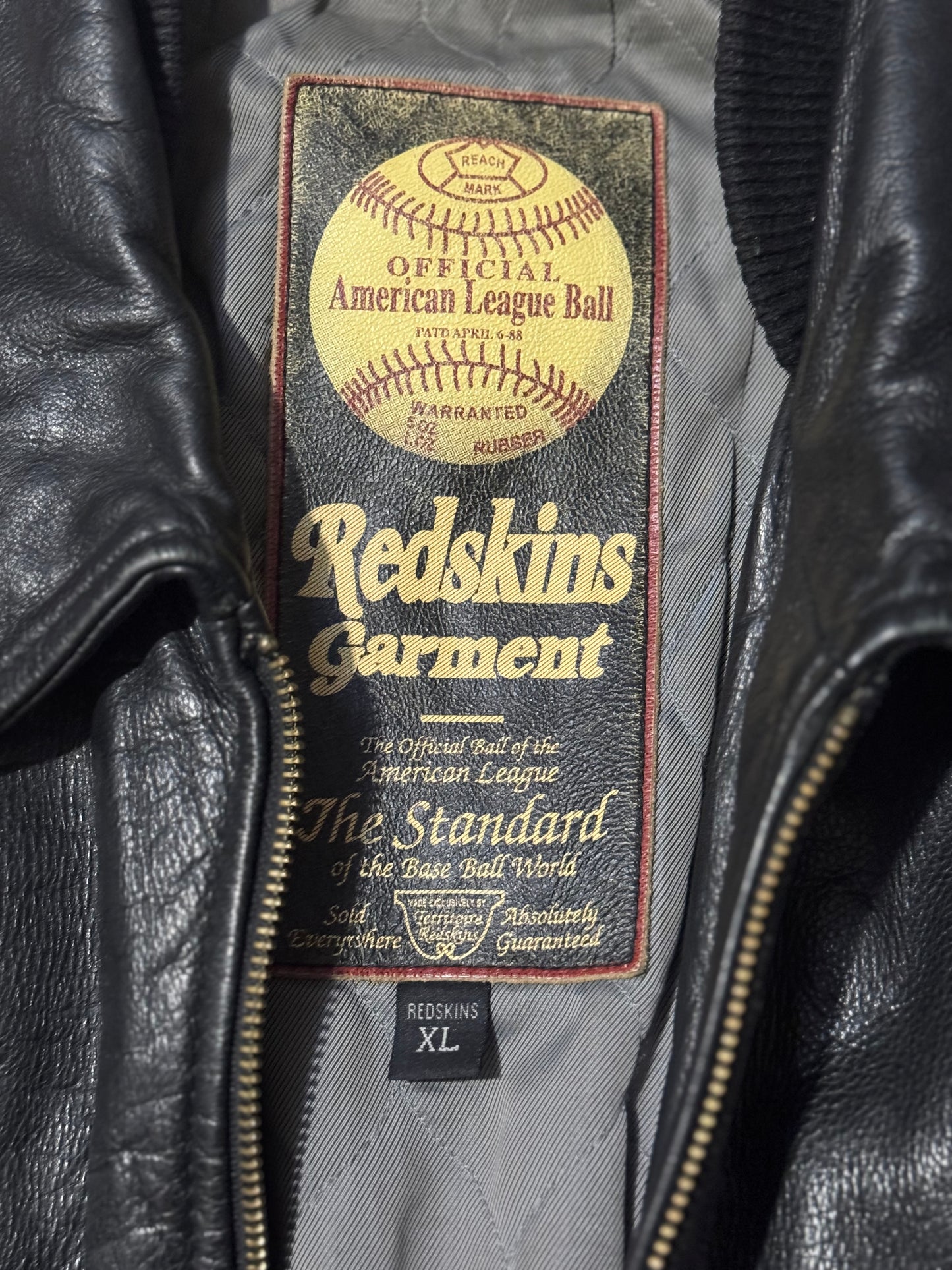 Blouson aviateur / Bomber cuir vachette Redskins Collection Official American League Ball Taille Xl