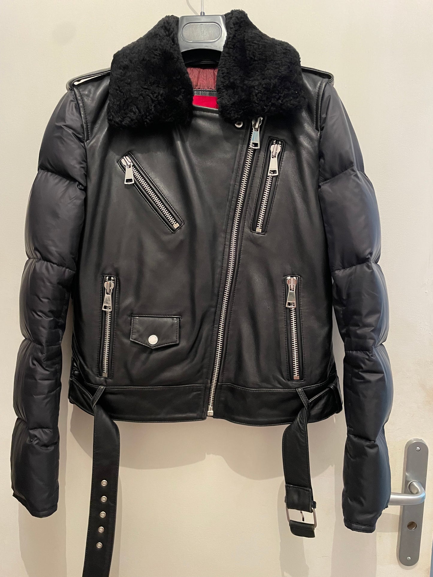 Blouson Perfecto REDSKINS Femme XS Cuir Mouton Doudoune Col Amovible Noir