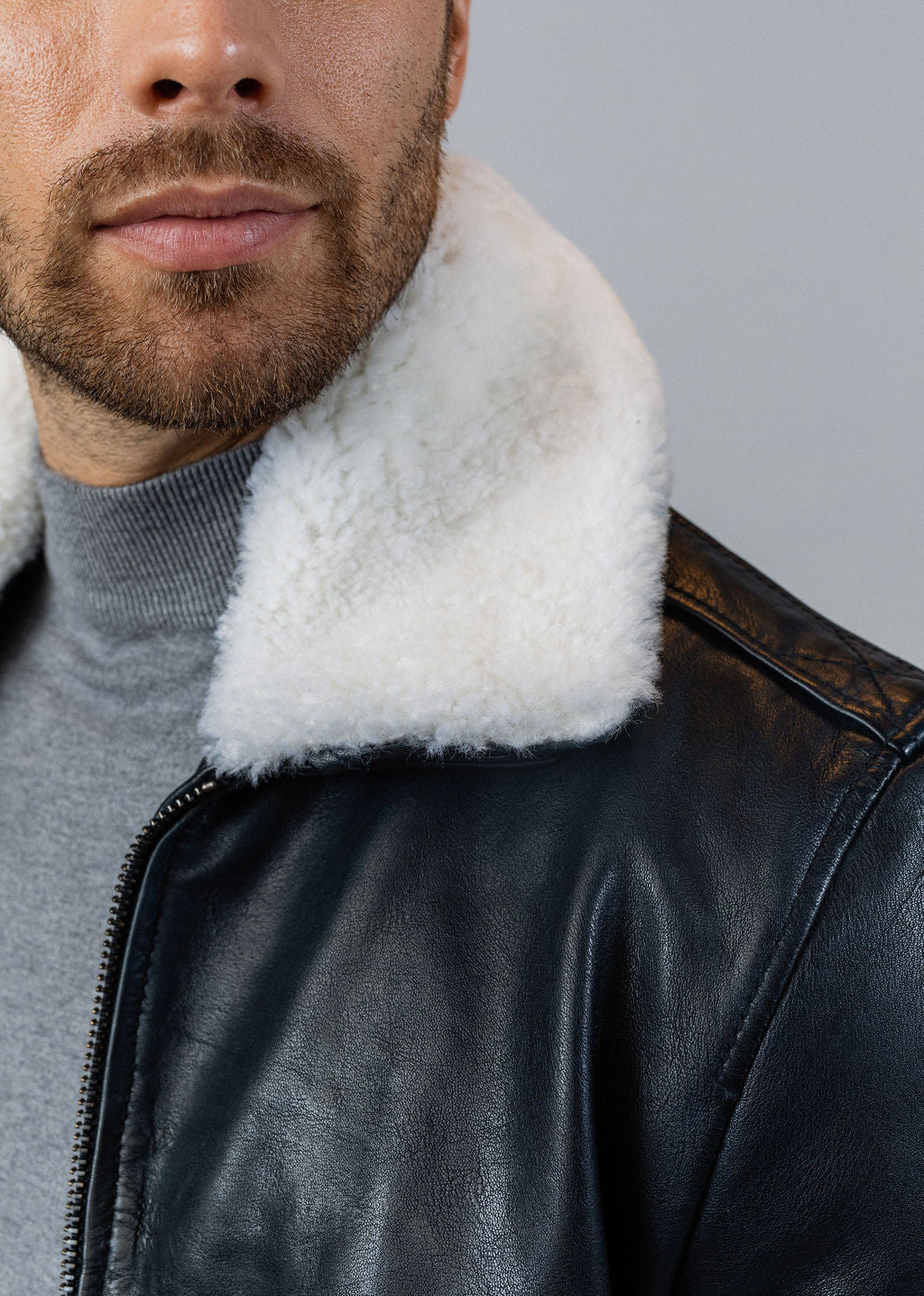 Blouson en cuir bleu marine DOUGLAS ALPHA
