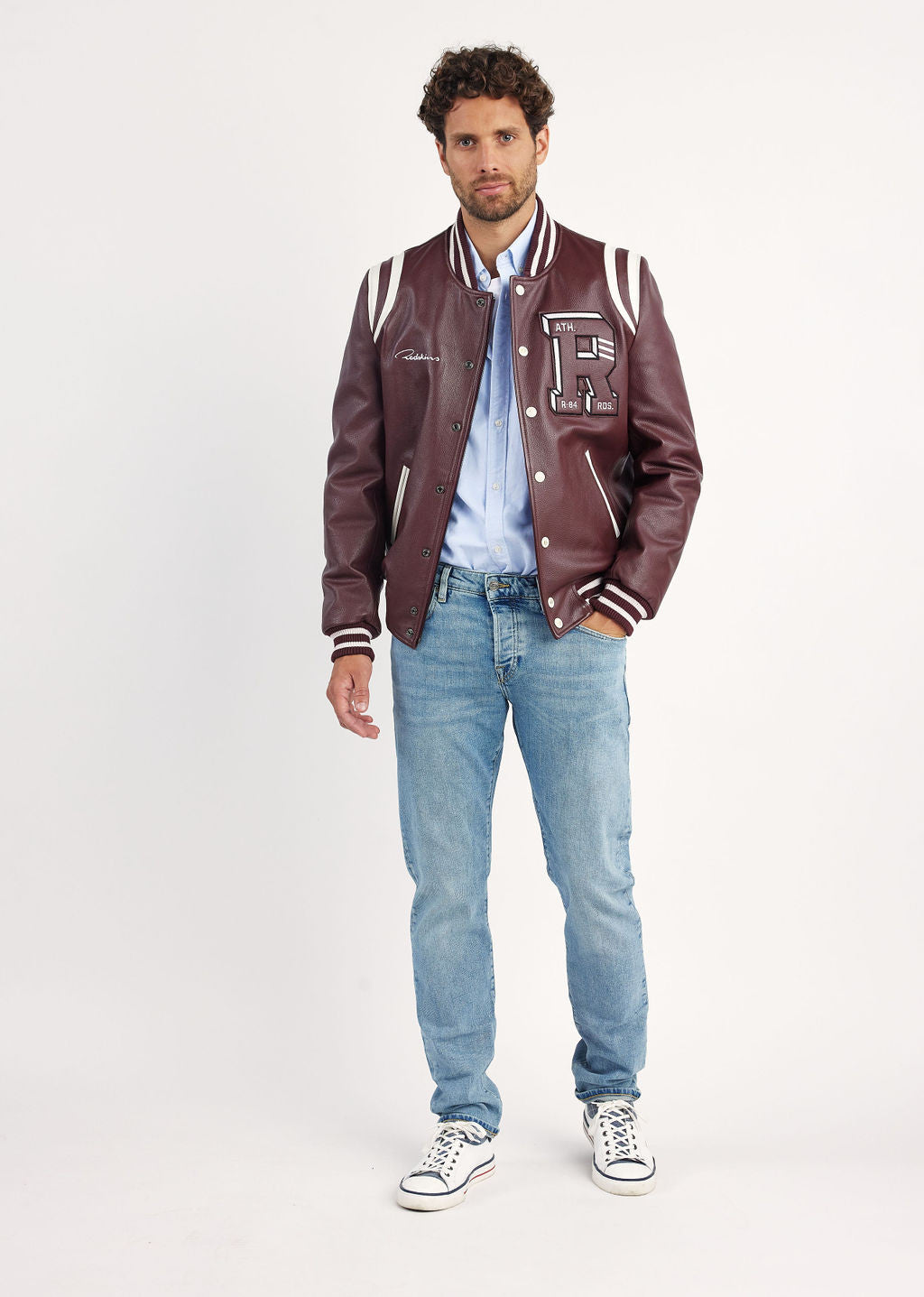 Blouson en cuir bourgogne / blanc CAMPUS COLOMBIA