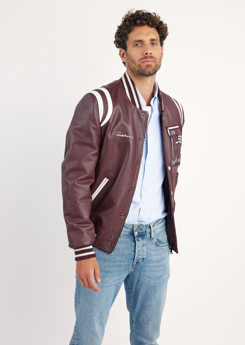 Blouson en cuir bourgogne / blanc CAMPUS COLOMBIA