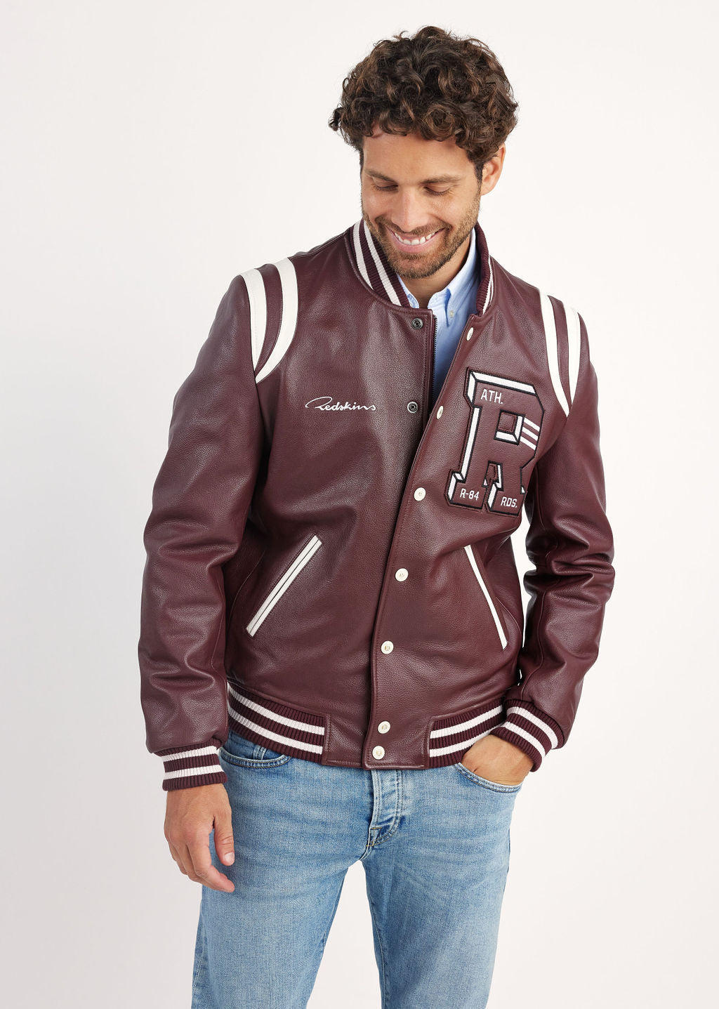 Blouson en cuir bourgogne / blanc CAMPUS COLOMBIA