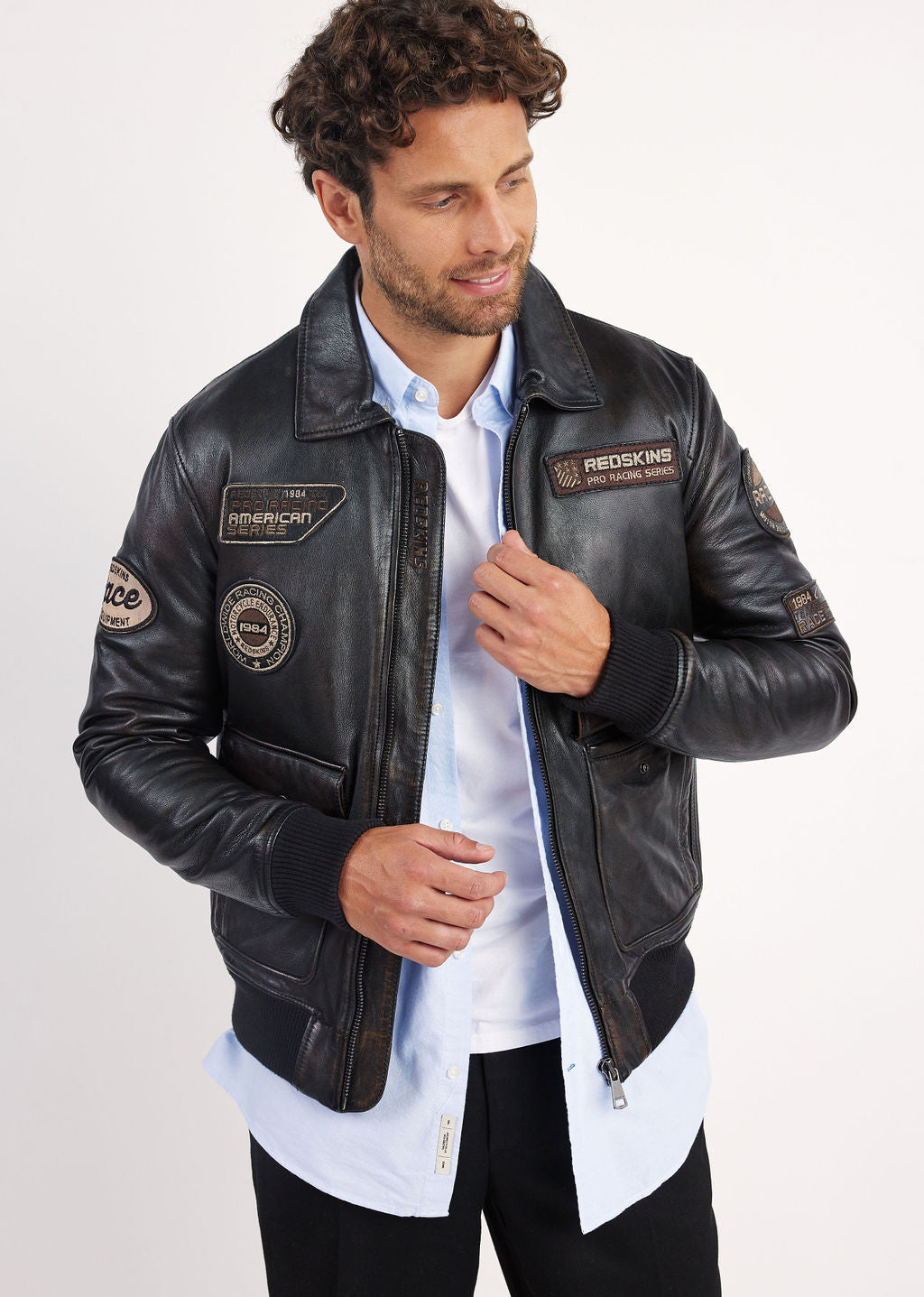 Veste en cuir marron RACER SILVERSTONE