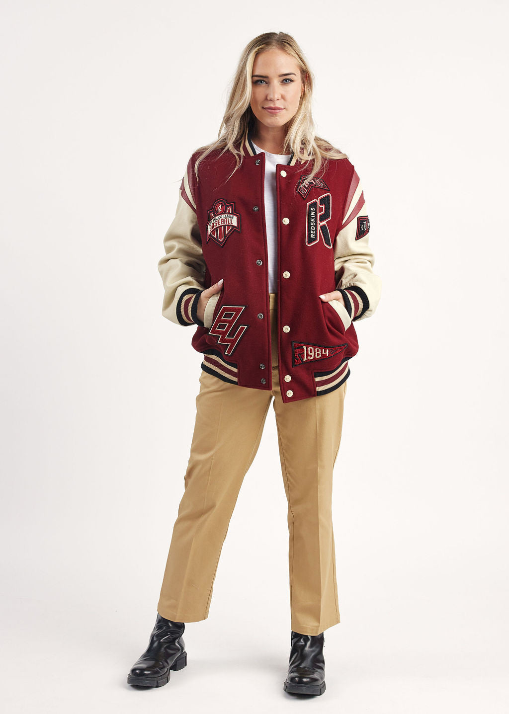Blouson en cuir bourgogne / crème SIA HATCH