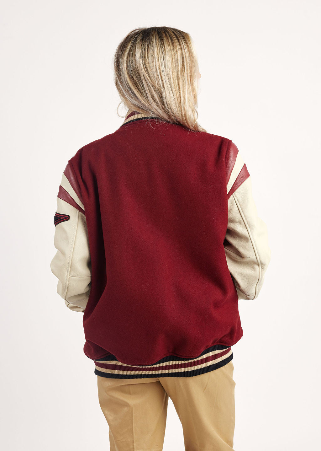 Blouson en cuir bourgogne / crème SIA HATCH