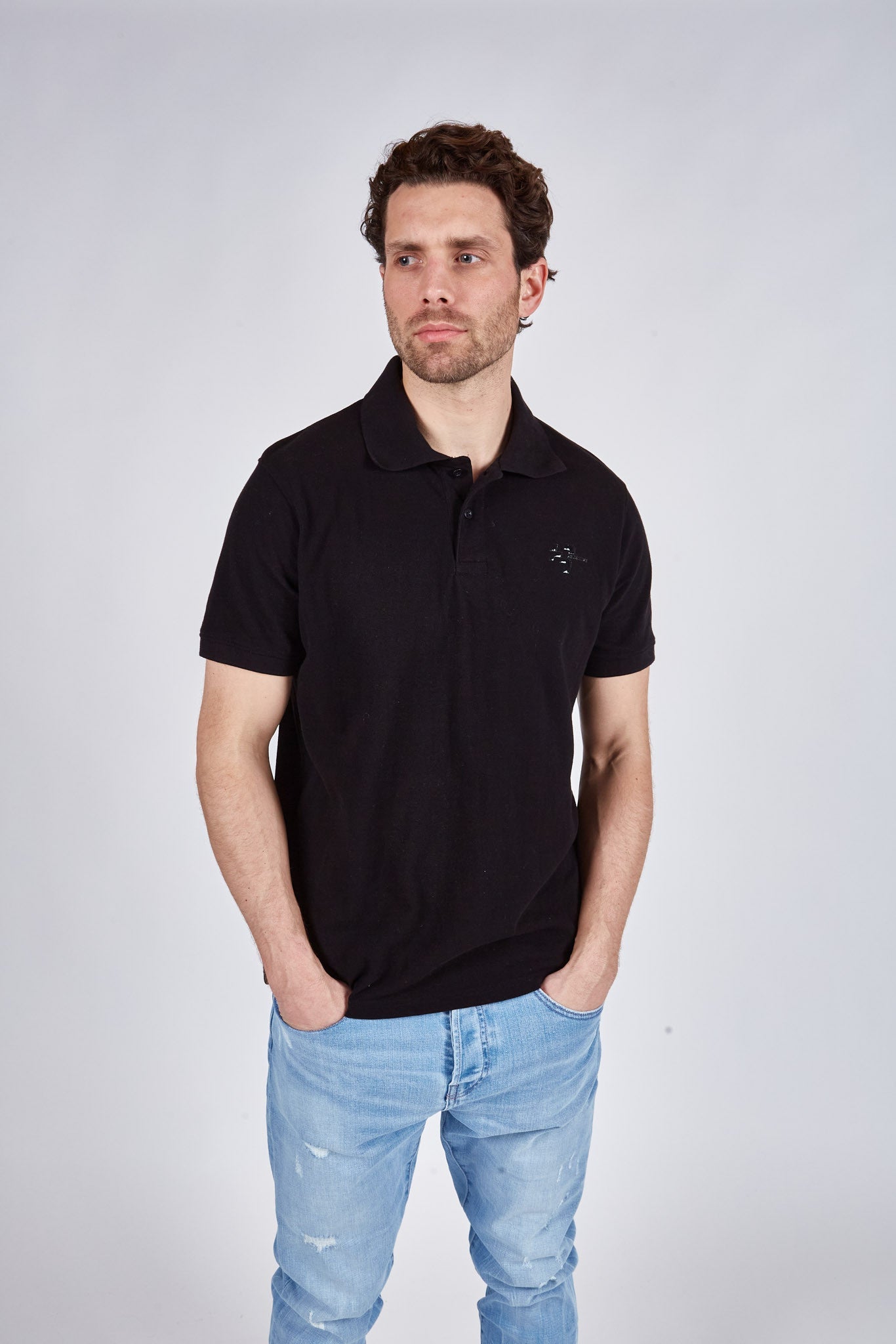 Polo manches courtes noir TEAM OLYMPIA