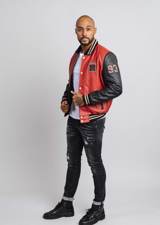 Blouson En Cuir rouge / noir SKATEBOARD COHIBA
