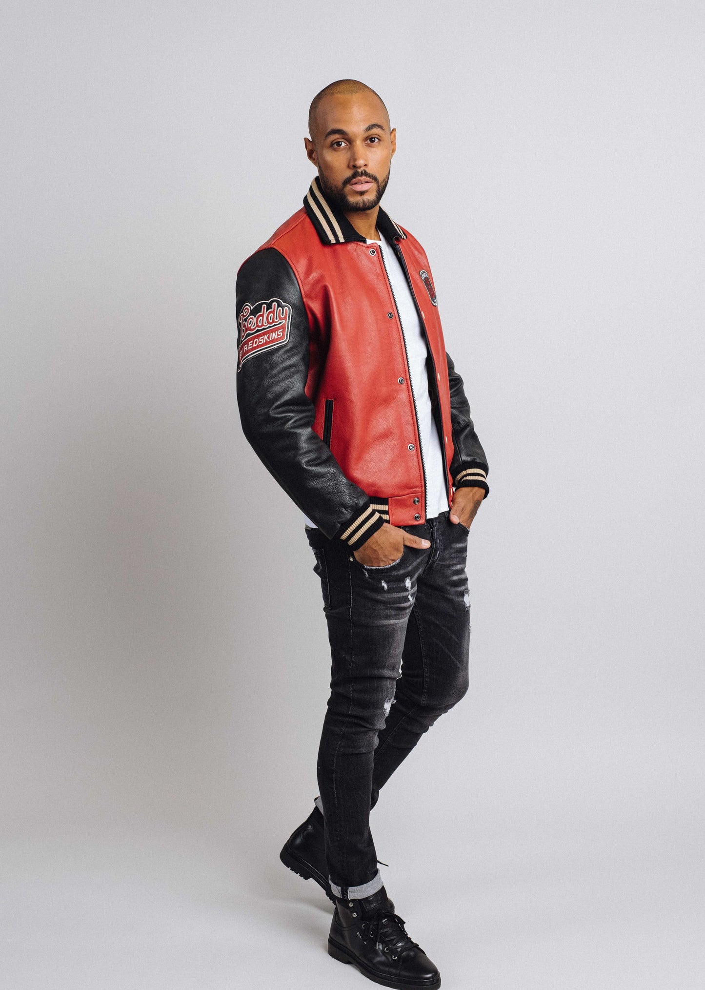 Blouson En Cuir rouge / noir SKATEBOARD COHIBA