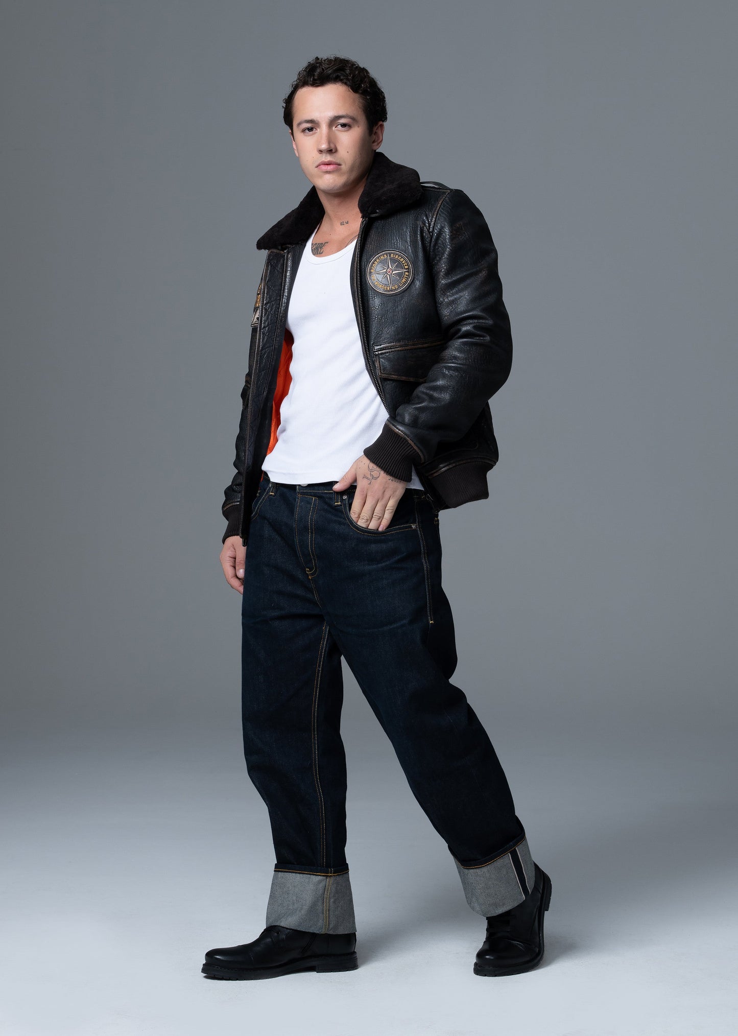 Blouson En Cuir noir LINER RIBBY