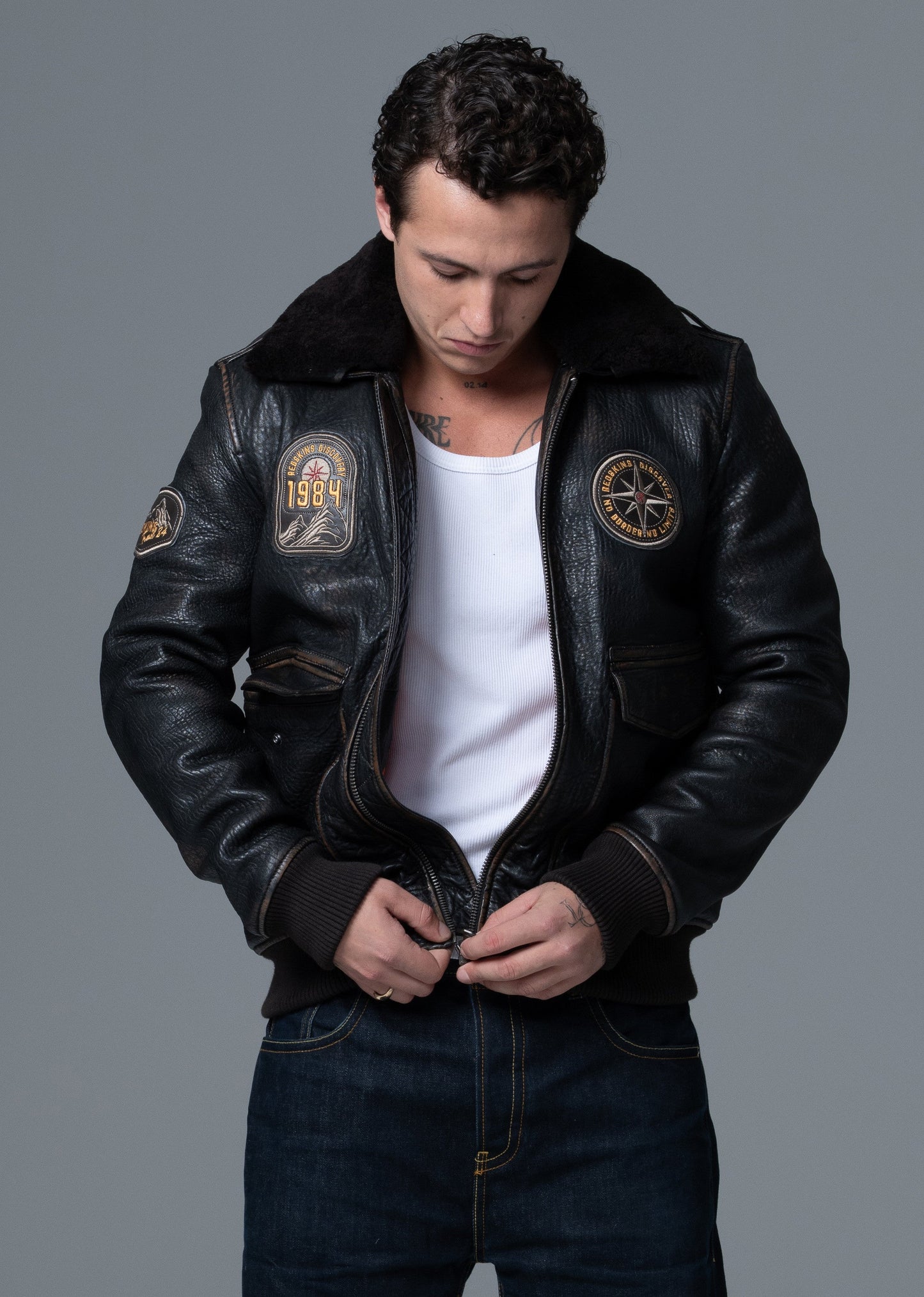 Blouson En Cuir noir LINER RIBBY