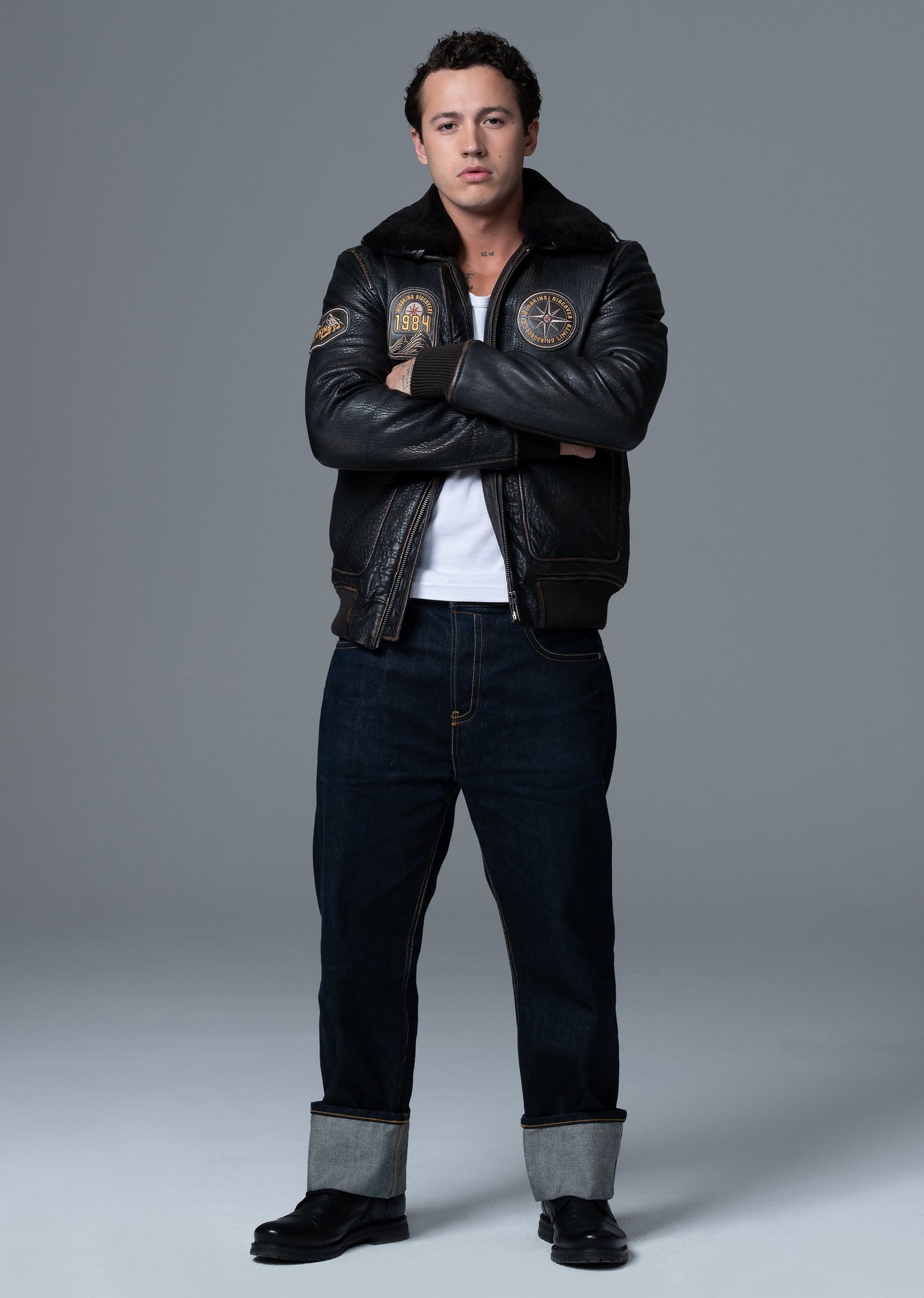 Blouson En Cuir noir LINER RIBBY