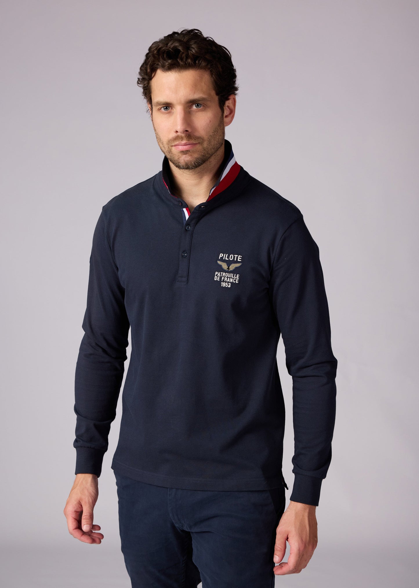 Polo manches longues bleu marine foncé ROCKET GARROS
