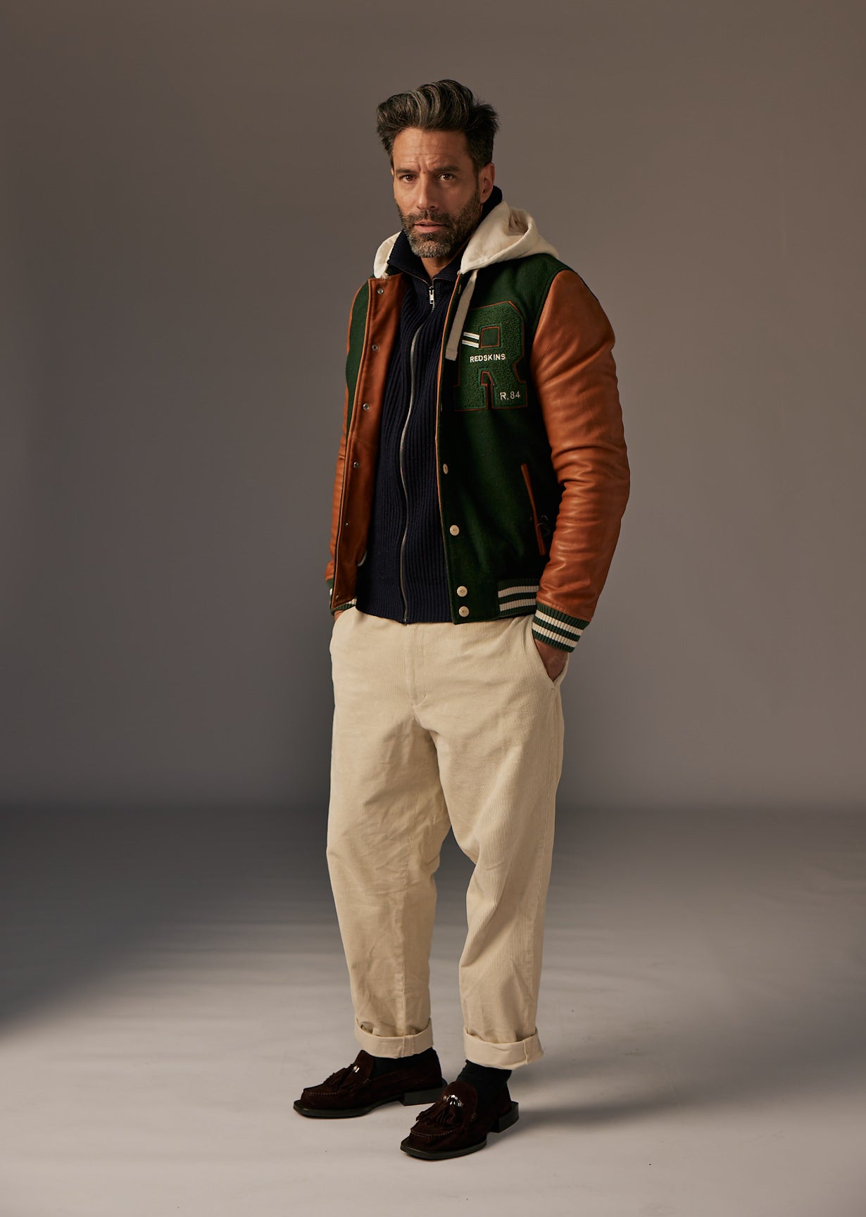 Blouson en cuir vert CAMBRIDGE SCHOOL
