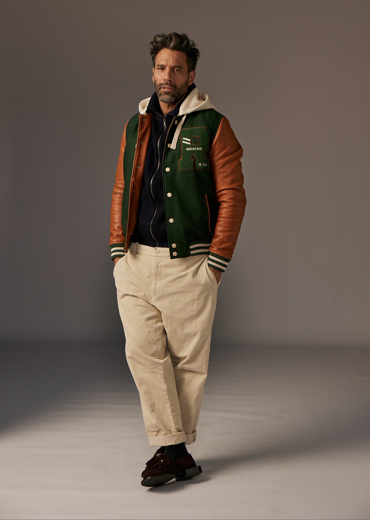 Blouson en cuir vert CAMBRIDGE SCHOOL