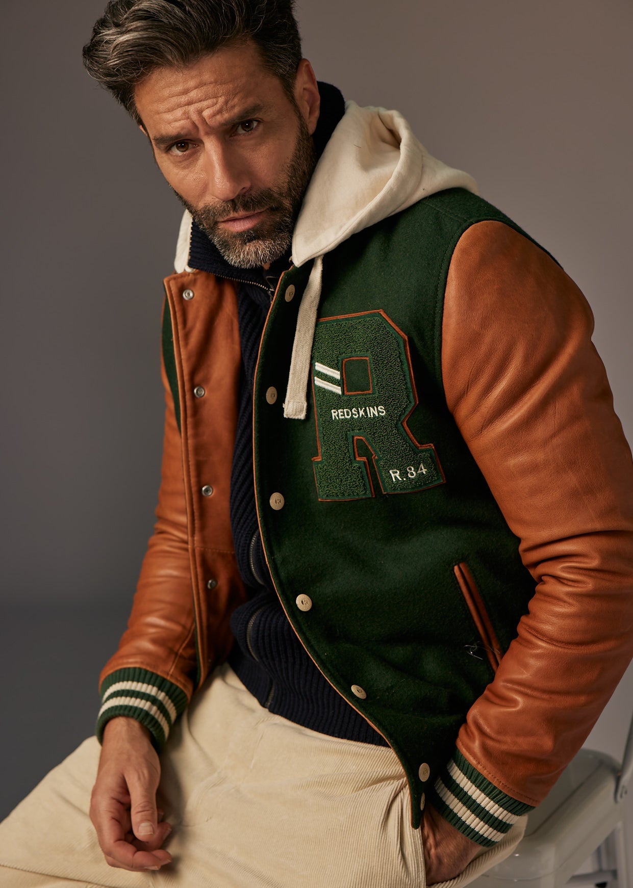 Blouson en cuir vert CAMBRIDGE SCHOOL