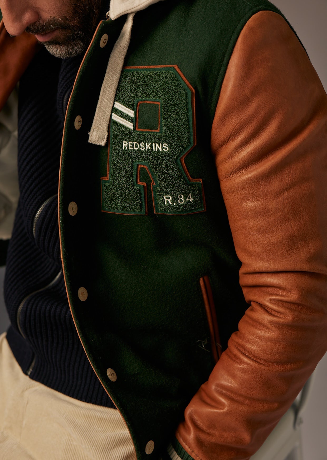 Blouson en cuir vert CAMBRIDGE SCHOOL