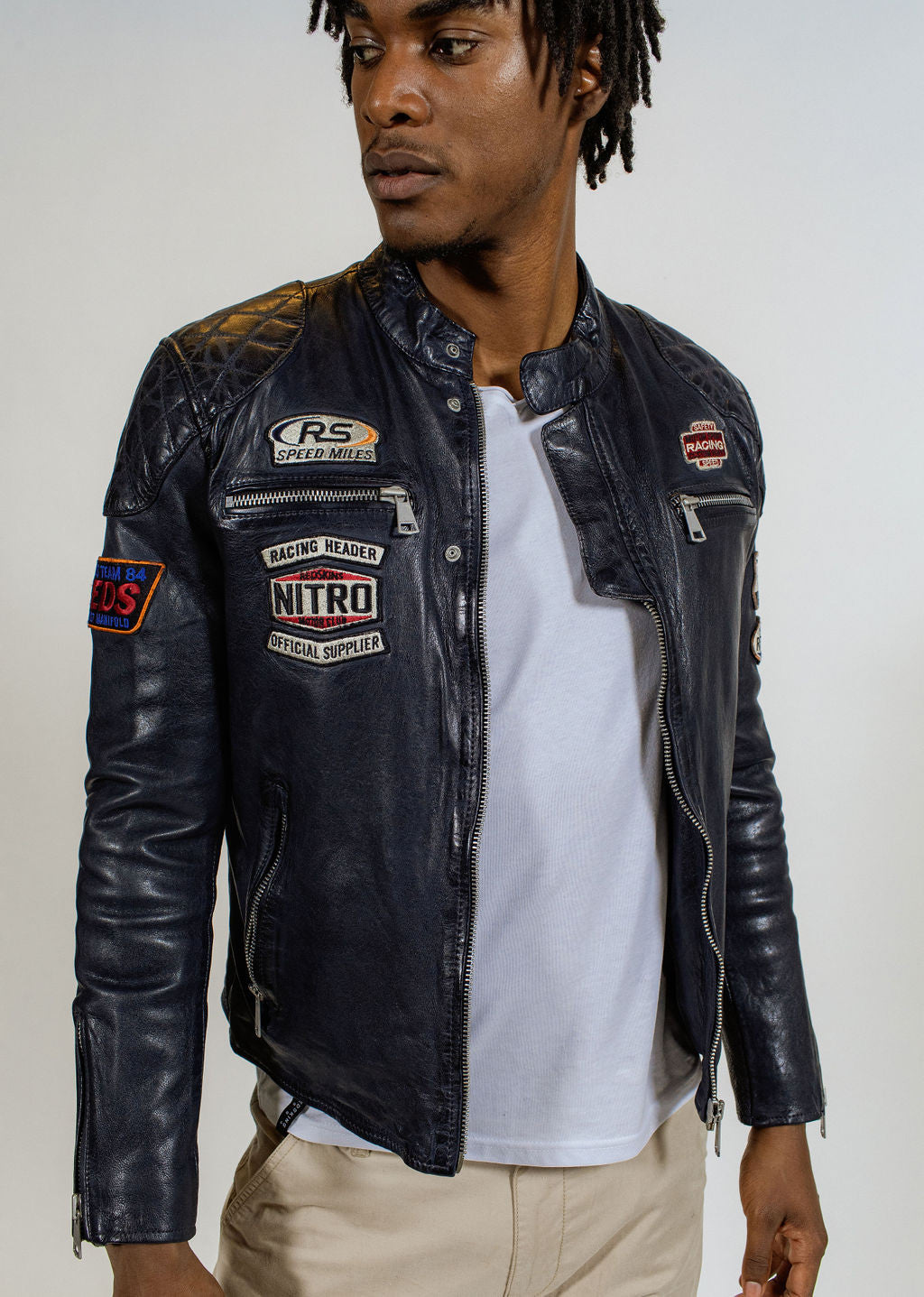 Blouson en cuir bleu marine NITRO BARCELONA