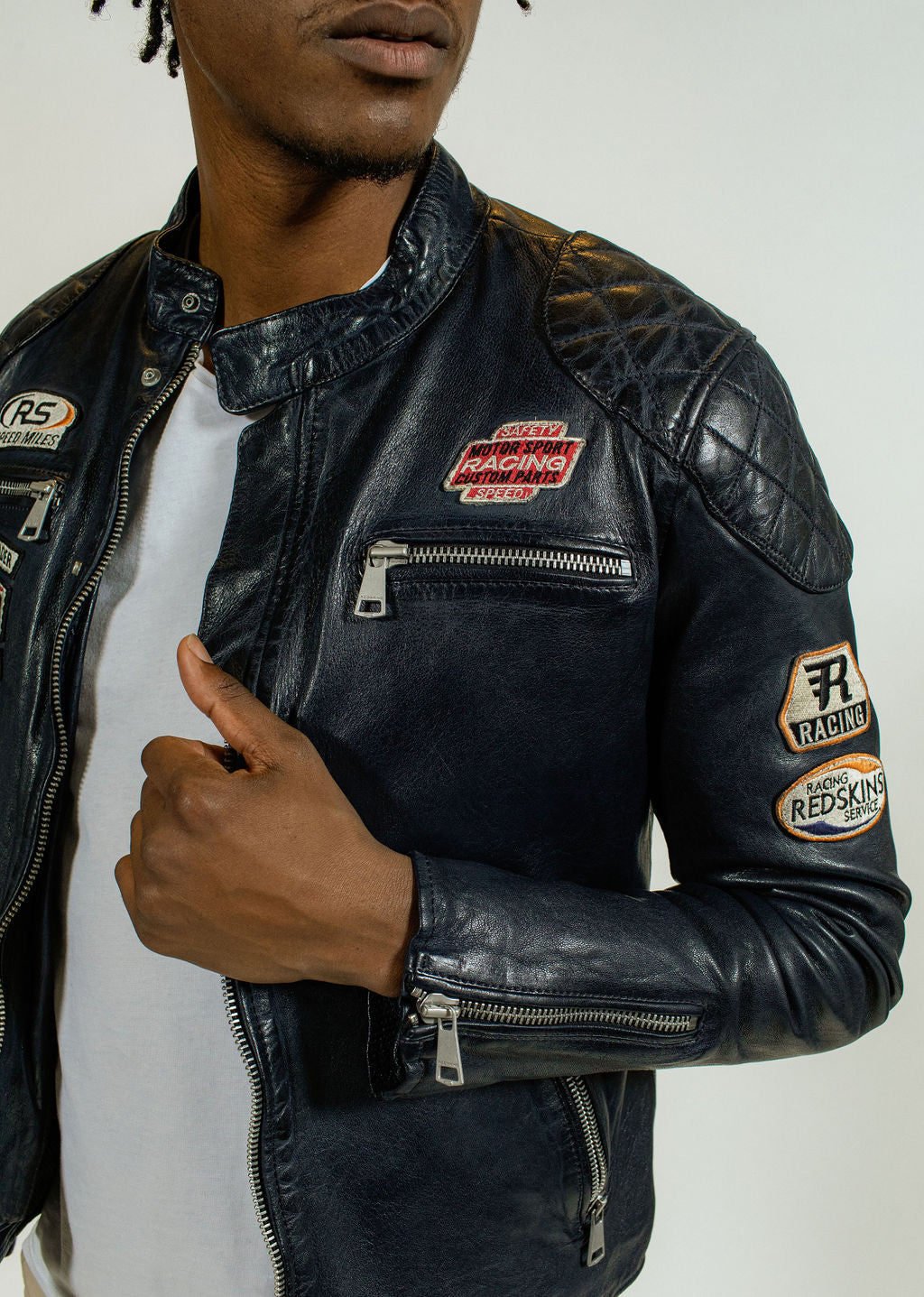 Blouson en cuir bleu marine NITRO BARCELONA