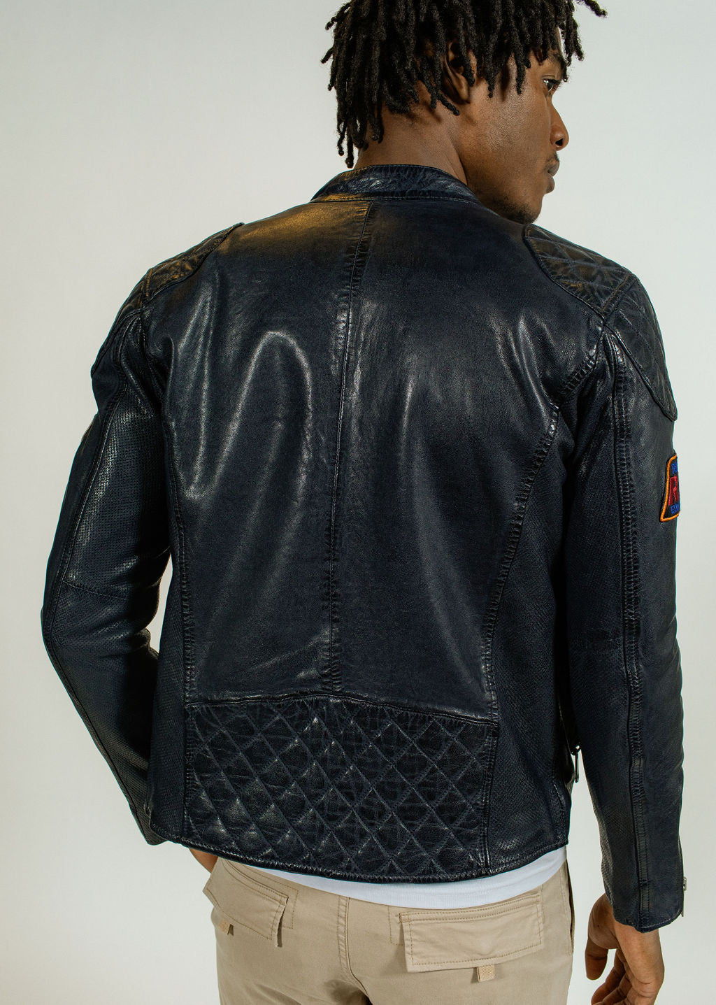 Blouson en cuir bleu marine NITRO BARCELONA