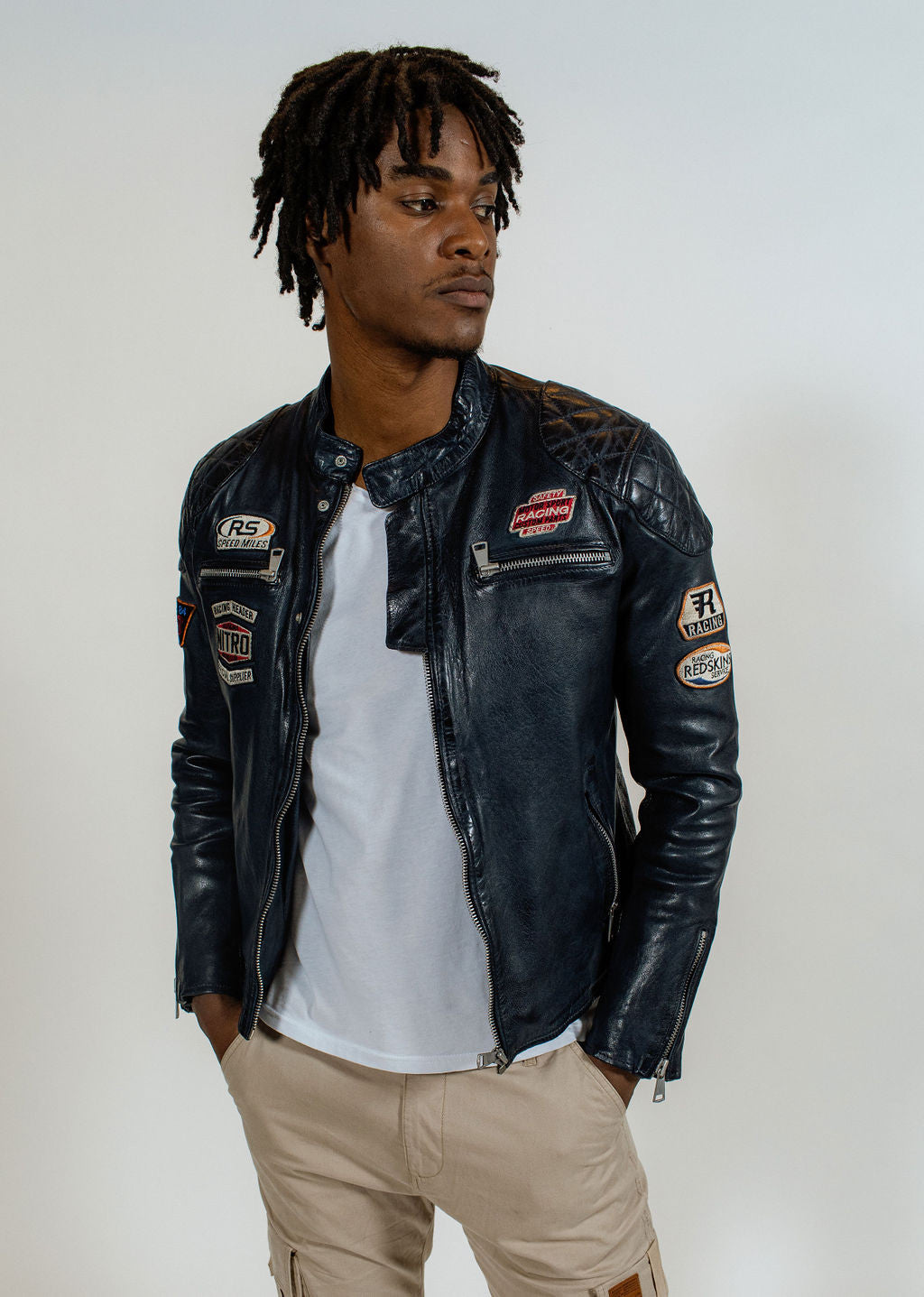 Blouson en cuir bleu marine NITRO BARCELONA