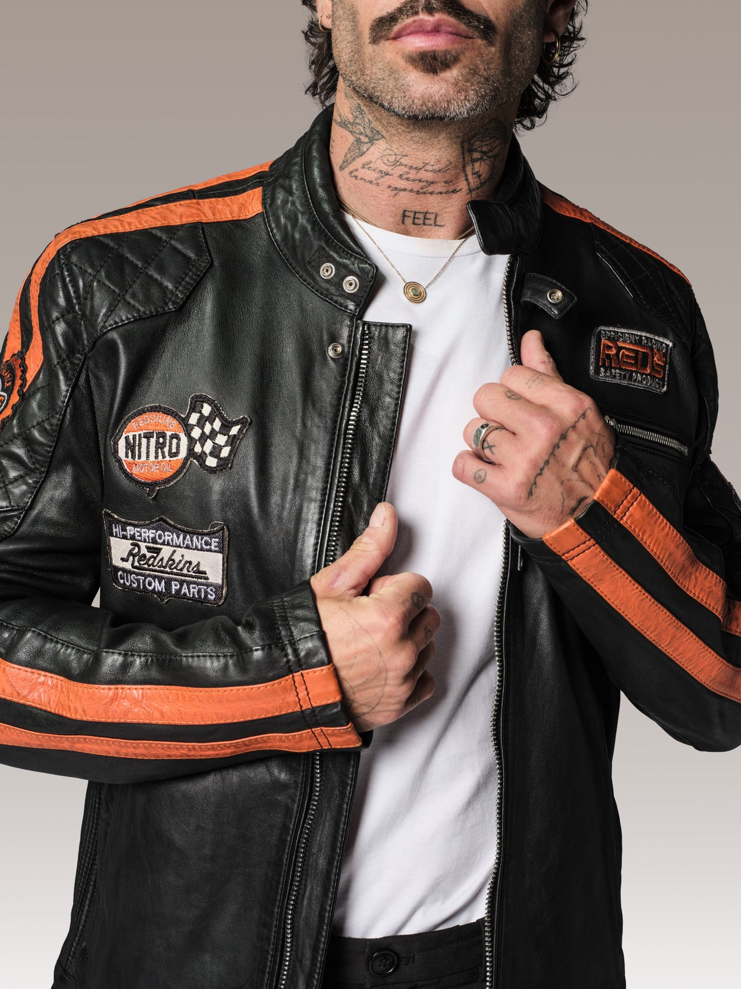 Blouson en cuir orange RIPPER CALISTA