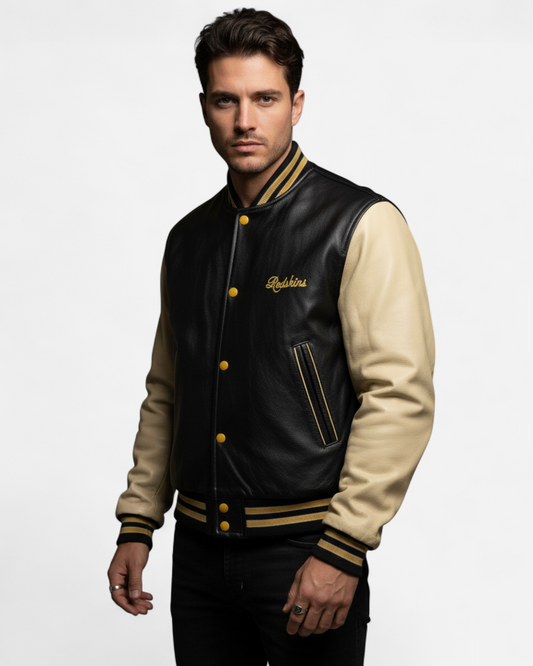 Blouson garment en cuir jaune noir
