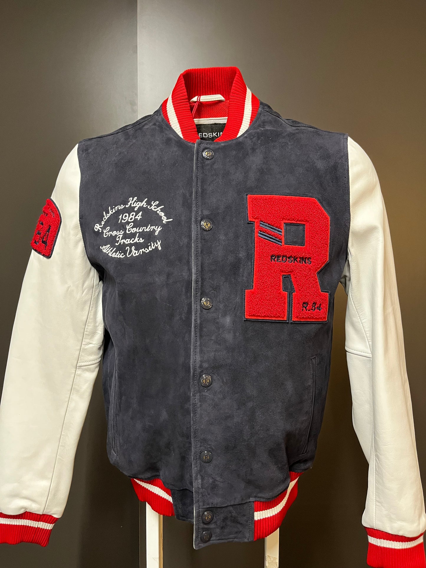 Blouson en cuir marine / blanc CLAN MUSTER