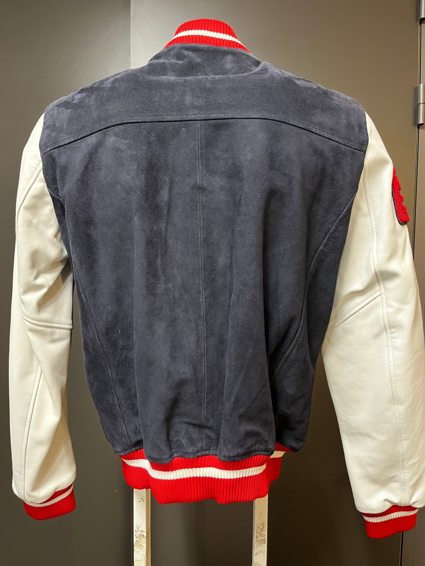 Blouson en cuir marine / blanc CLAN MUSTER