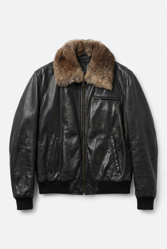 BLOUSON HOMME REDSKINS ORIGINAL EN CUIR AVEC COL EN  FOURRURE