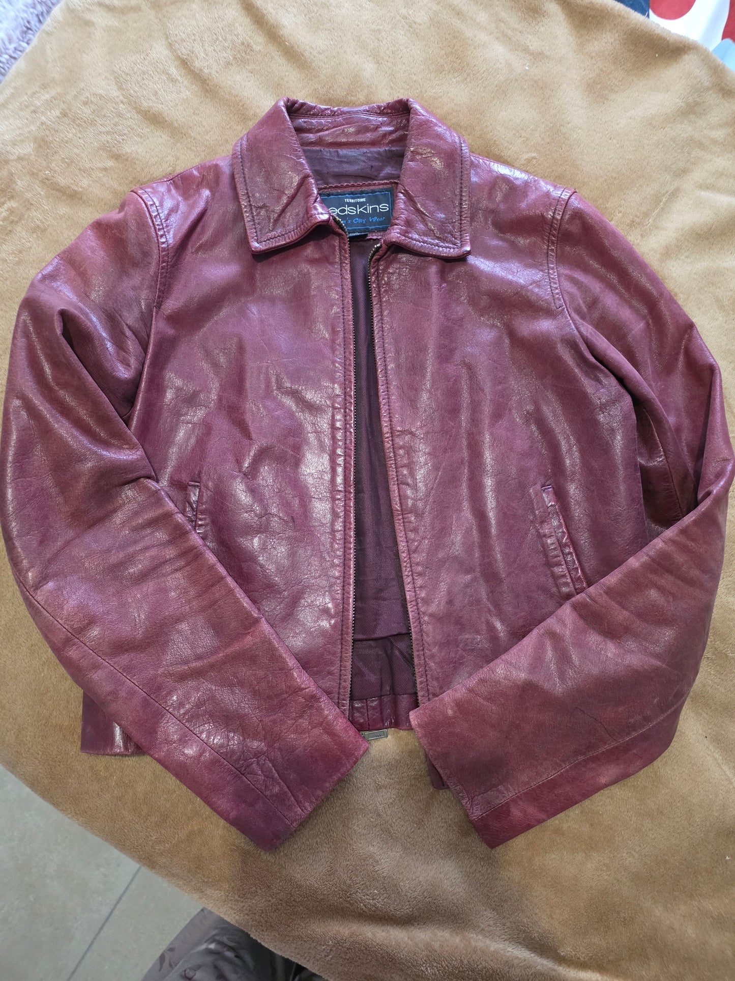 Veste en Cuir femme Bordeaux taille M