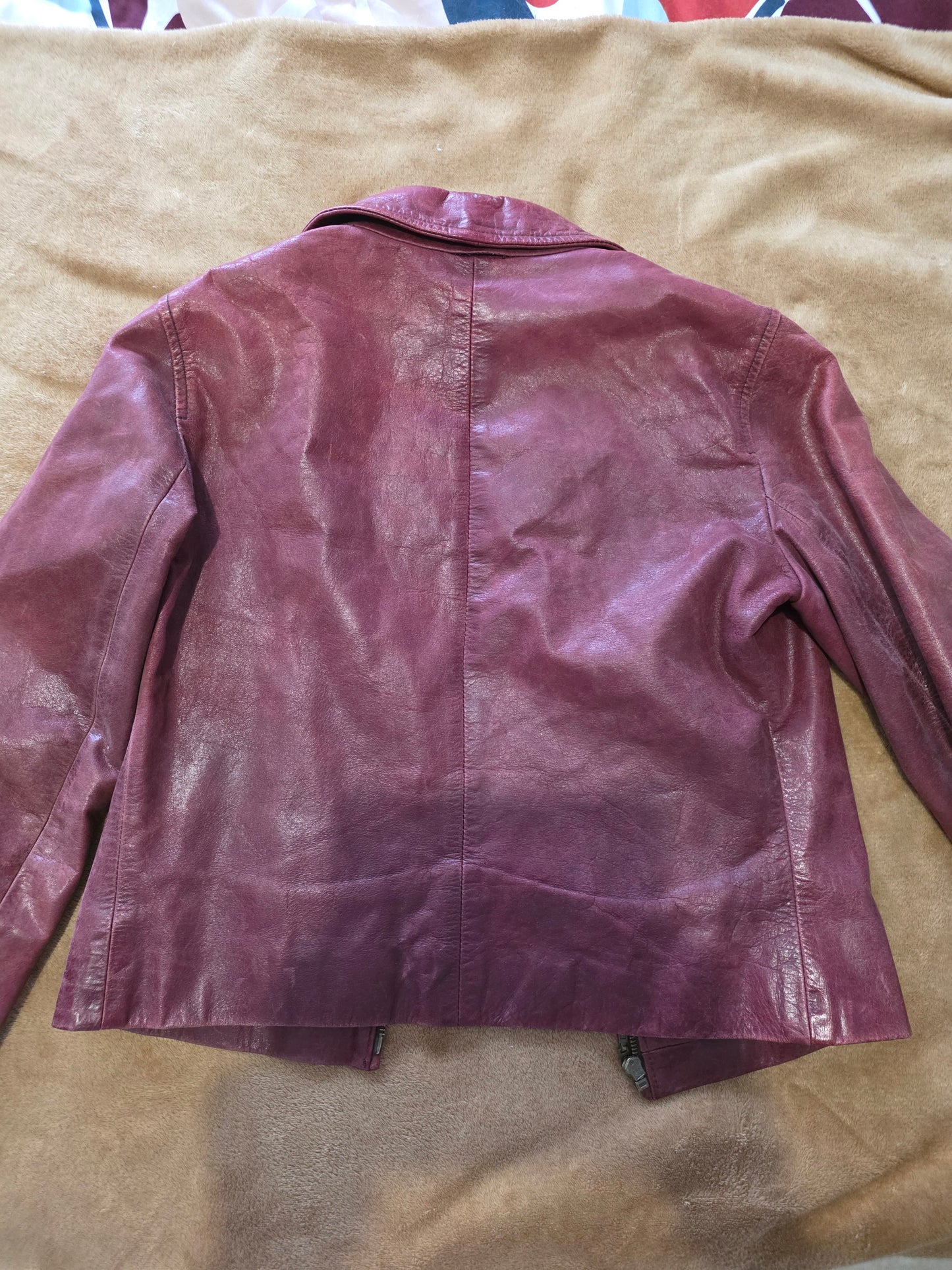 Veste en Cuir femme Bordeaux taille M