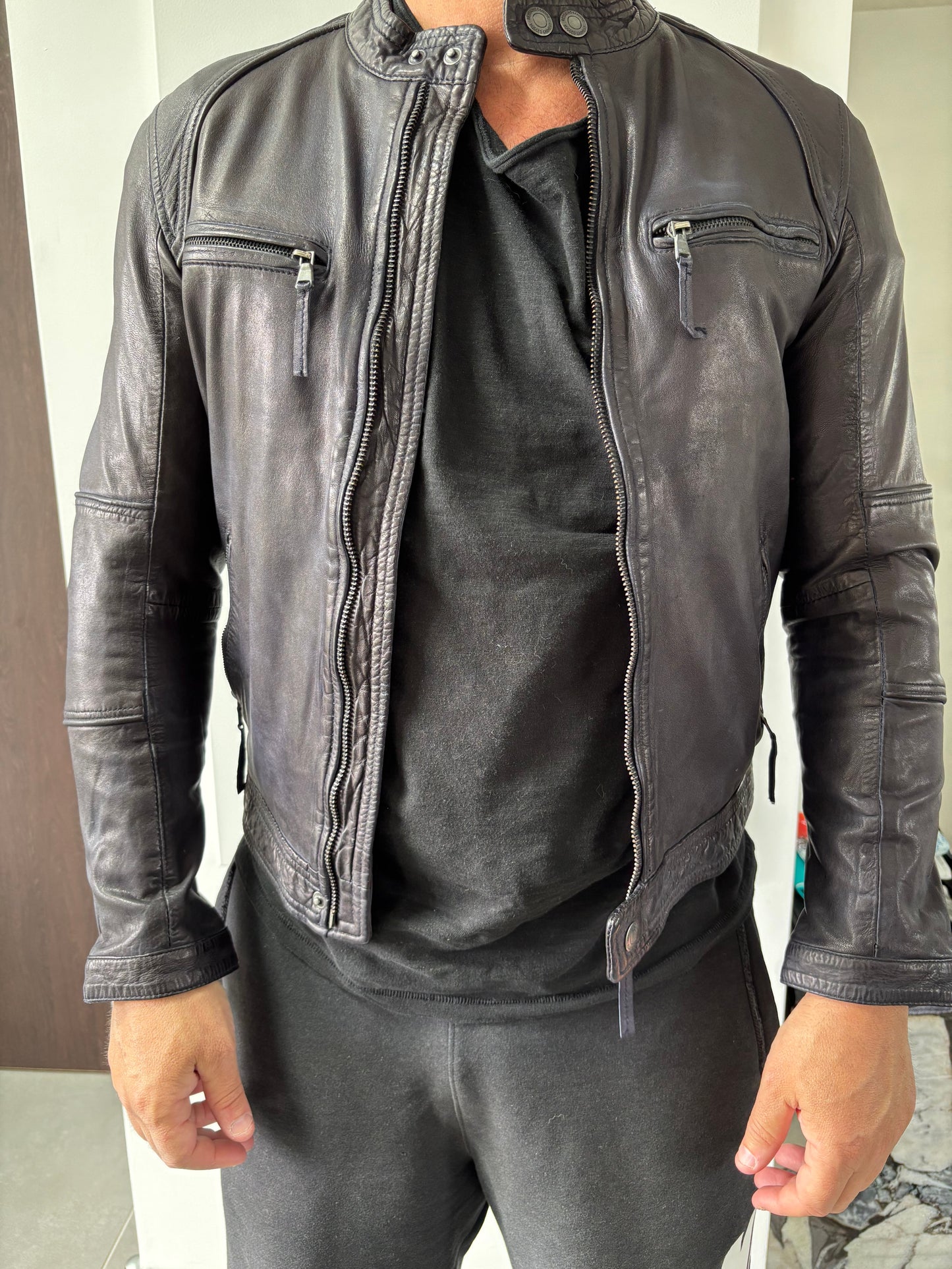 Blouson cuir Redskins Nicholson bleu marine