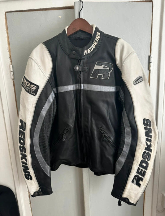 Blouson cuir moto noir et blanc