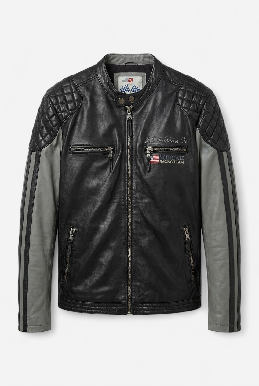 Veste en cuir Redskins grise et noire XXXL