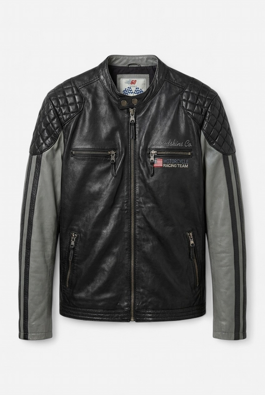 Veste en cuir Redskins grise et noire XXXL