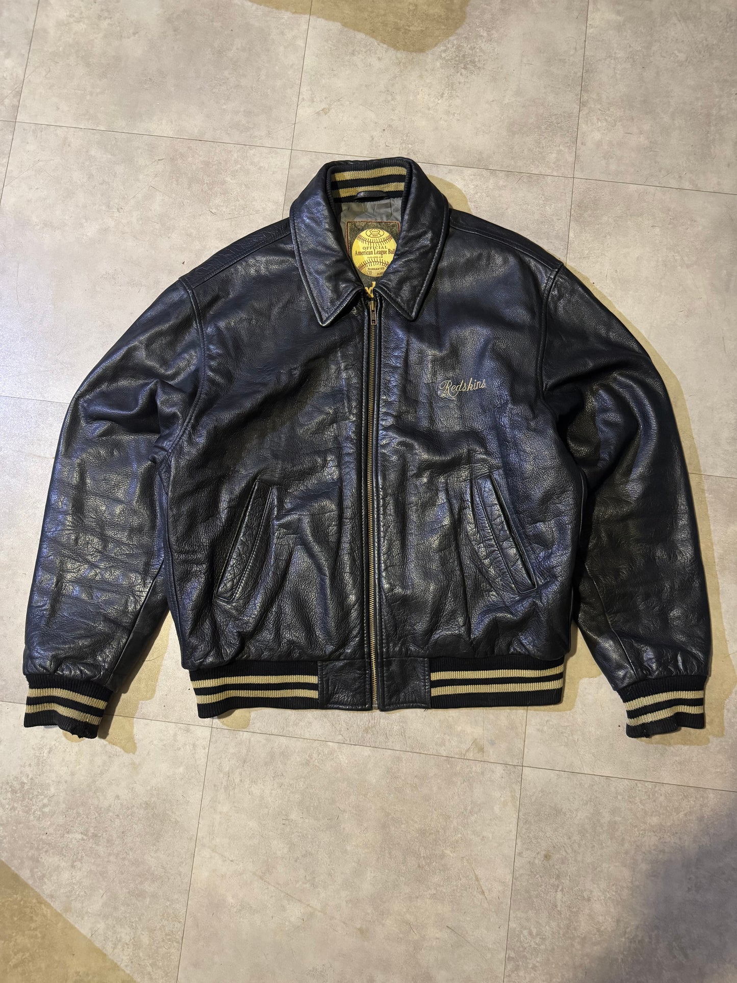 Blouson aviateur / Bomber cuir vachette Redskins Collection Official American League Ball Taille Xl