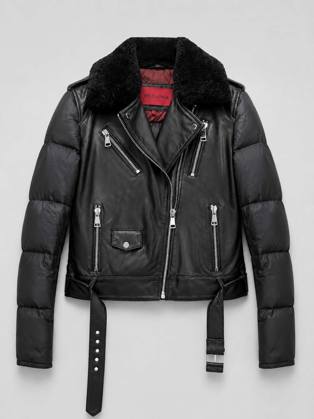 Blouson Perfecto REDSKINS Femme XS Cuir Mouton Doudoune Col Amovible Noir
