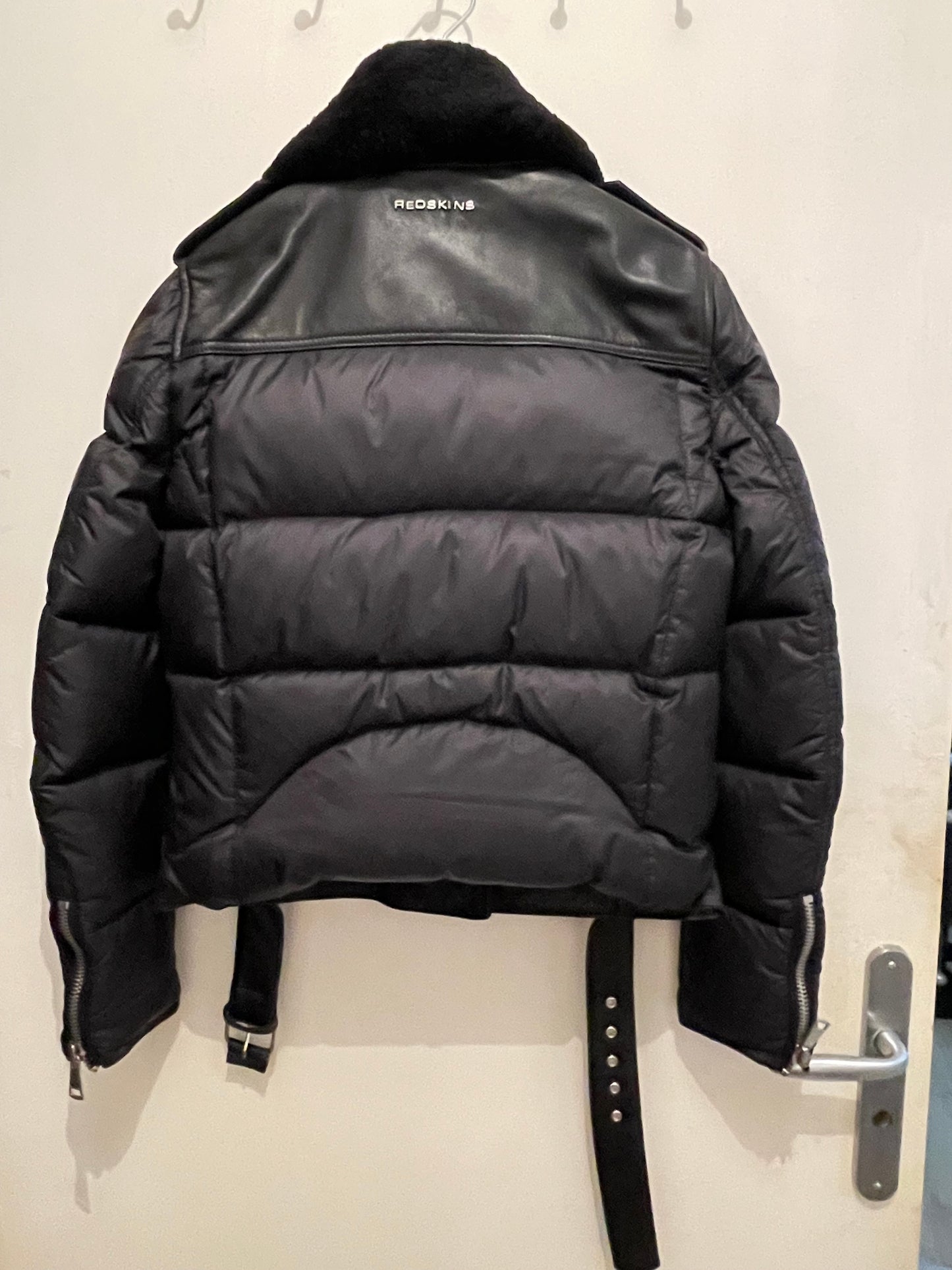Blouson Perfecto REDSKINS Femme XS Cuir Mouton Doudoune Col Amovible Noir