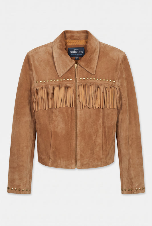 Veste Vintage Cuir Velours Camel à Franges — Taille S | Seconde Main