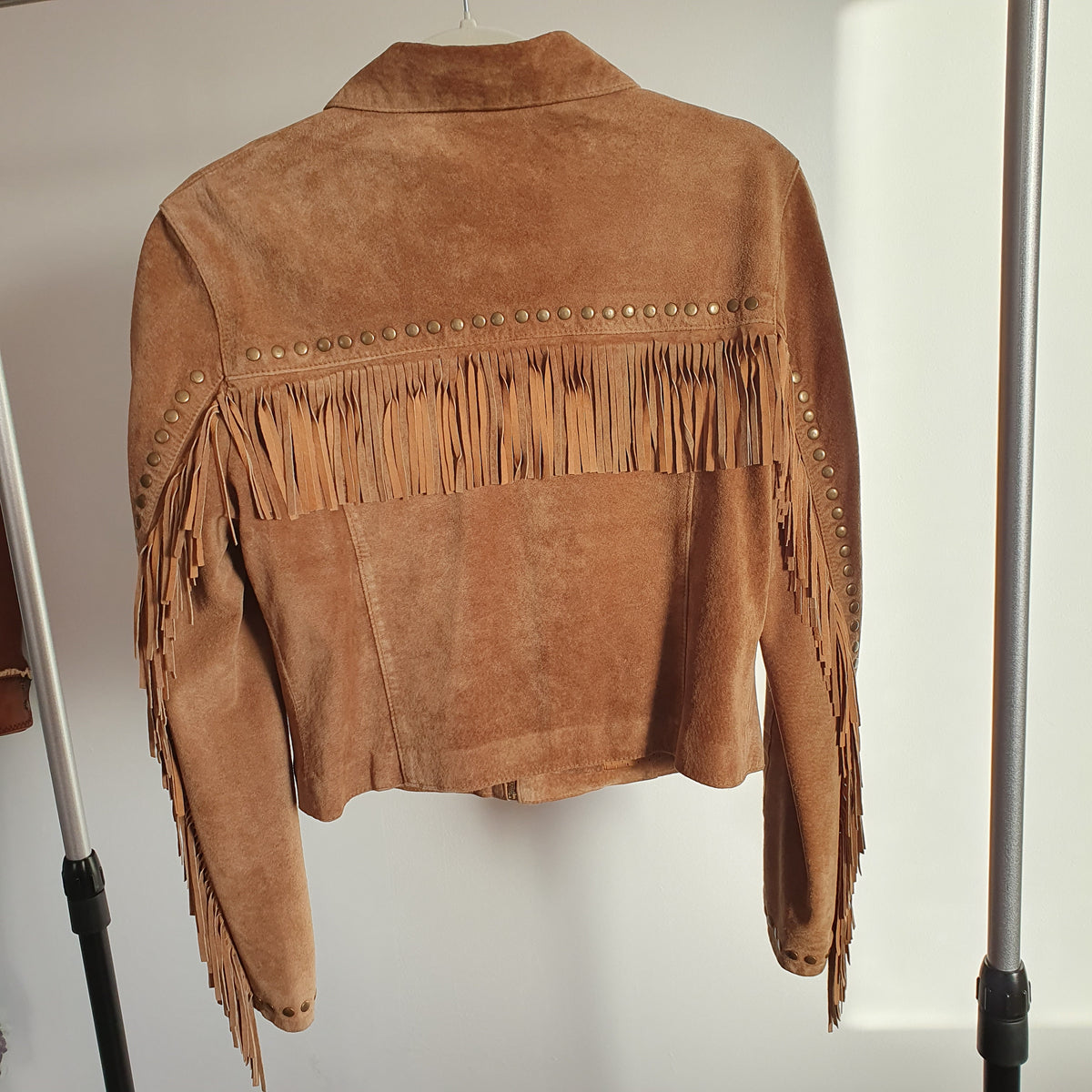 Veste Vintage Cuir Velours Camel à Franges — Taille S | Seconde Main
