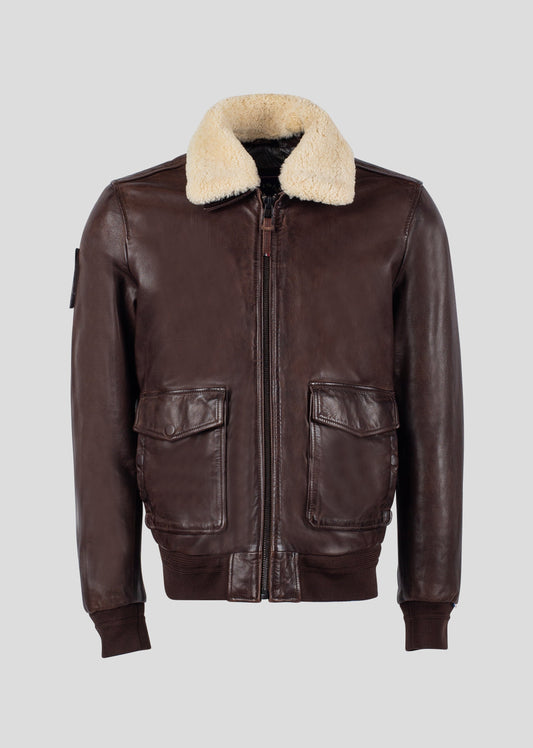 Blouson en cuir marron DOUGLAS ALPHA