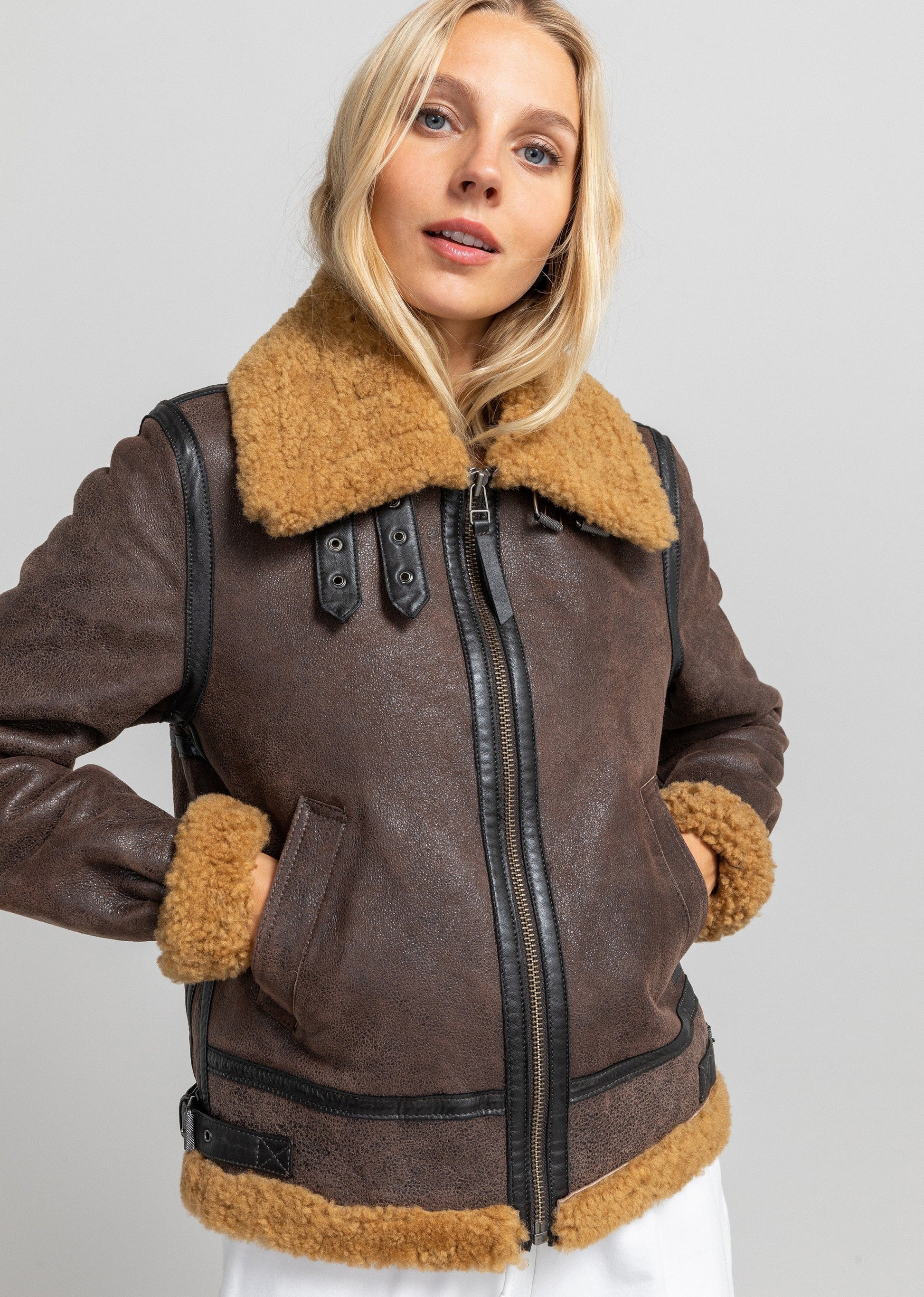 BLOUSON en cuir STELLA QUEENSTOWN marron