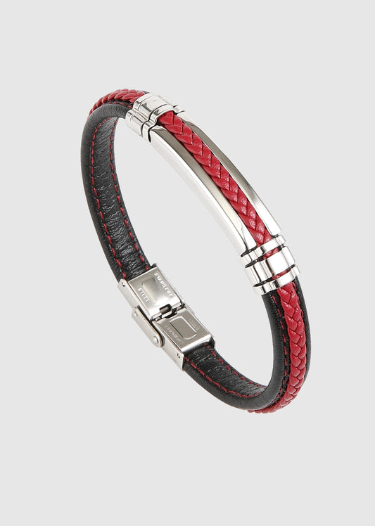 Bracelet cuir rouge et acier