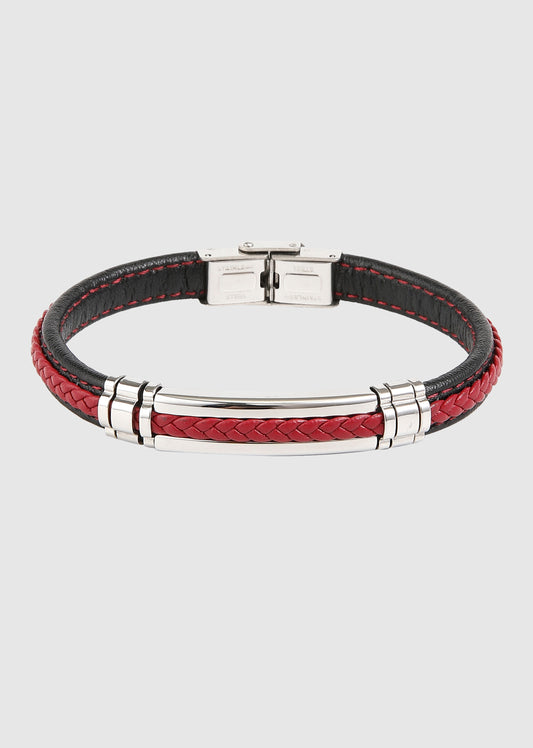 Bracelet cuir rouge et acier