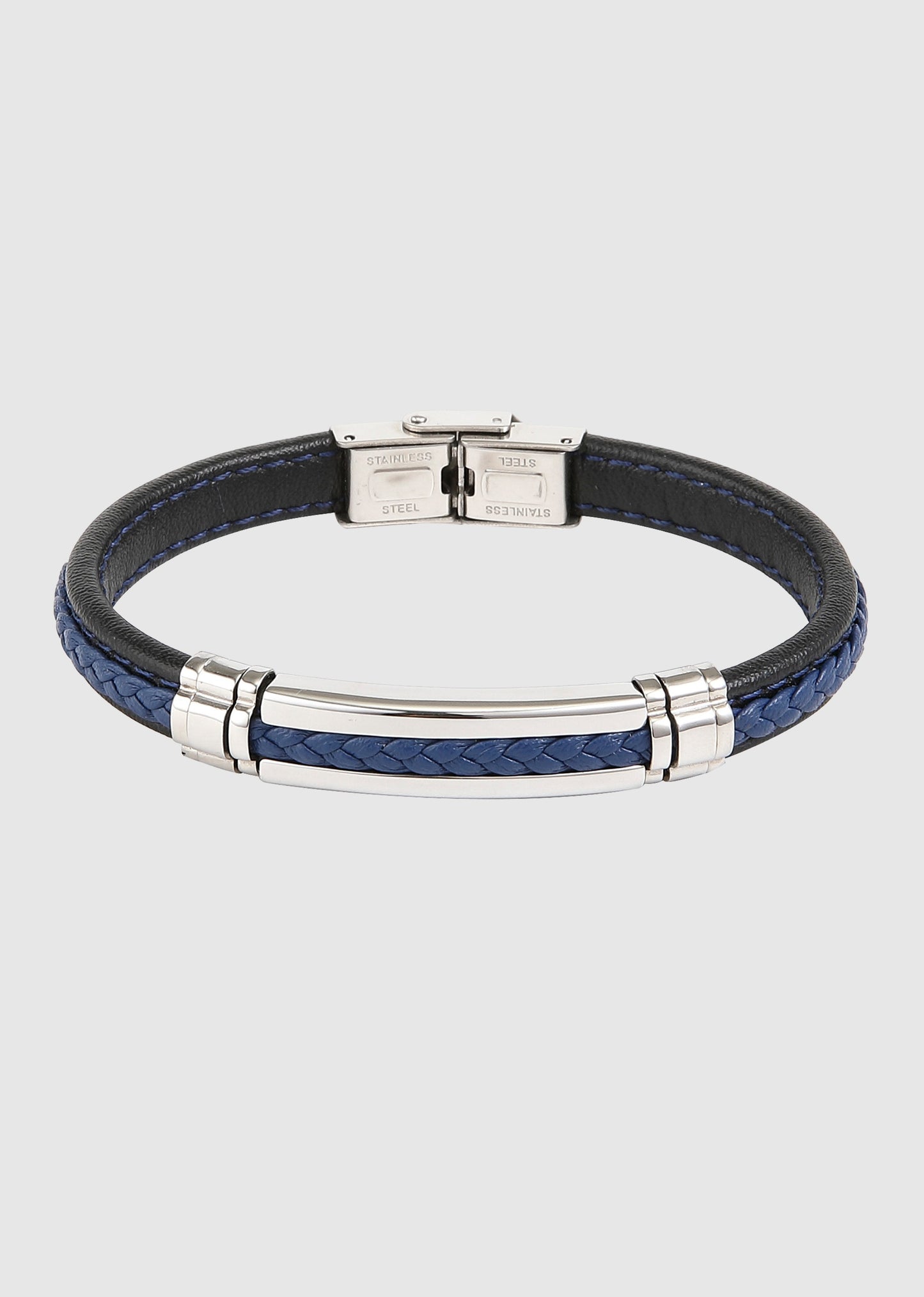 Bracelet cuir noir et bleu tressé