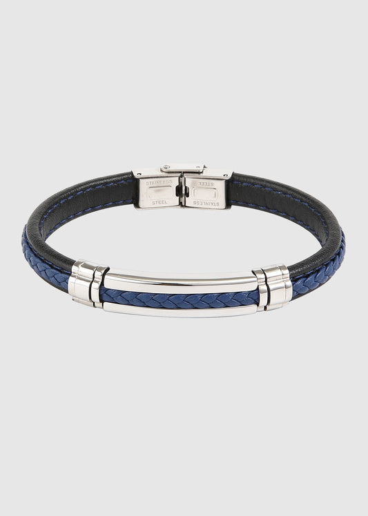 Bracelet cuir noir et bleu tressé
