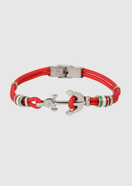 Bracelet cordon rouge ancre marine