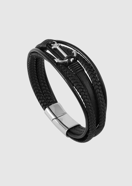Bracelet multirang en cuir ancre marine