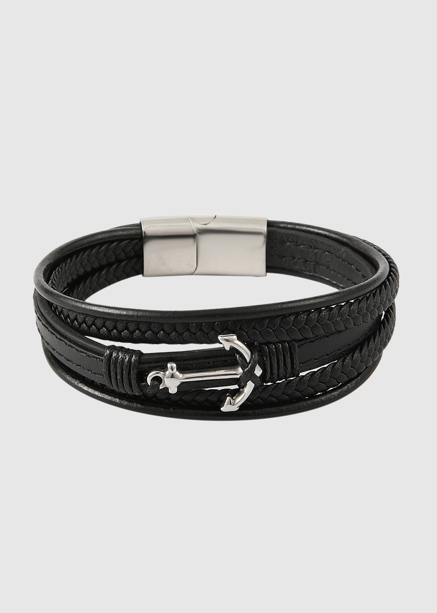 Bracelet multirang en cuir ancre marine